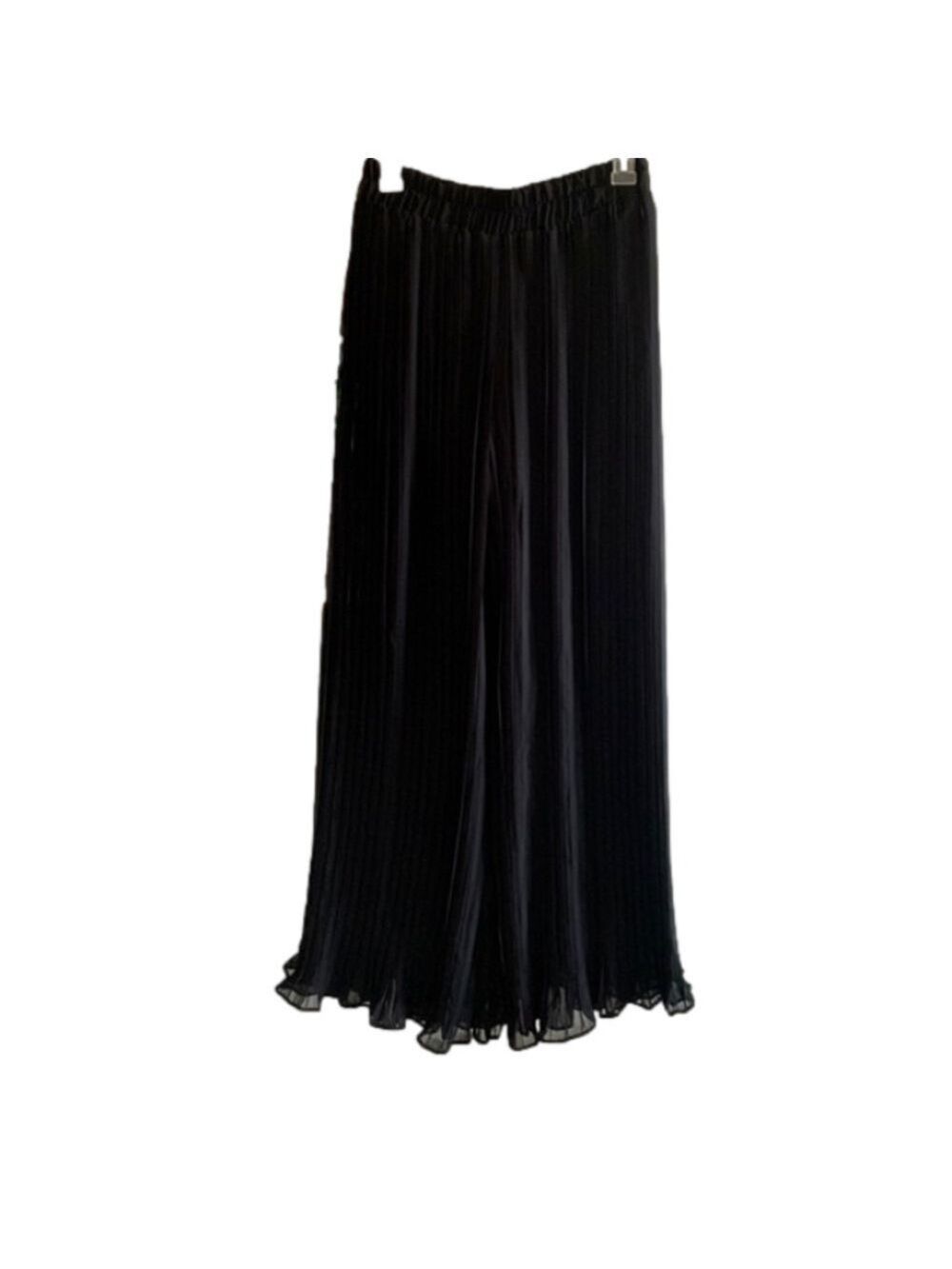Sheer Black Pleated Wide Leg Pants